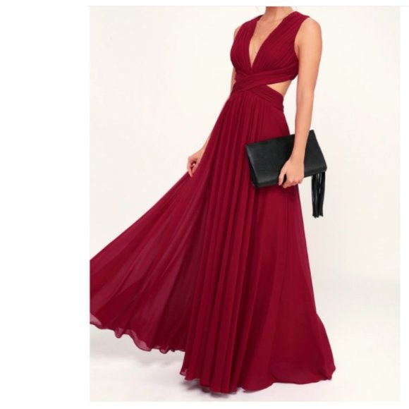Lulus Dresses & Skirts - LULU'S Women's Vivid Imagination Wine Red Cutout Maxi Dress Size Small